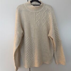American Eagle Outfitters Women’s Ivory Mock Neck Cable Knit Sweater